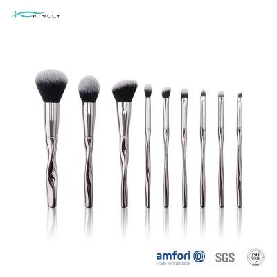 China BSCI Metal Handle Nylon Hair Cosmetic Brushes Set 9pcs for sale