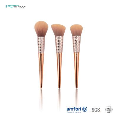China Rose Gold Fiber Bristles 3pcs Wooden Handle Makeup Brushes for sale