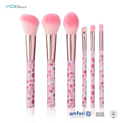 China Pink Nylon Hair Plastic travel Cosmetic Brush Set 6pcs with Aluminium Ferrule for sale