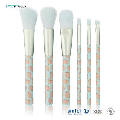 China 6pcs Blue Marble Plastic Makeup Brush Set Nylon Hair With PVC Packaging Box for sale