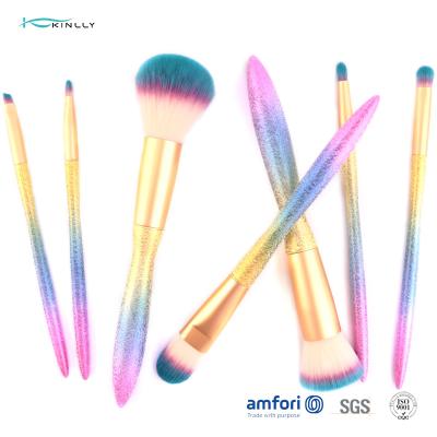 China Synthetic Hair Plastic Gradient Cosmetic Makeup Brush Set 8 PCS With Sponge for sale