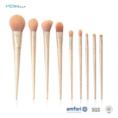 China Gold Synthetic Hair Makeup Brushes Travel Kit With Plastic Handle for sale