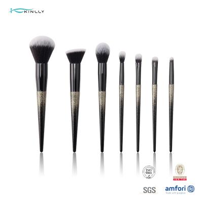 China Aluminum ferrules Synthetic Makeup Brushes Black Wooden handle for sale