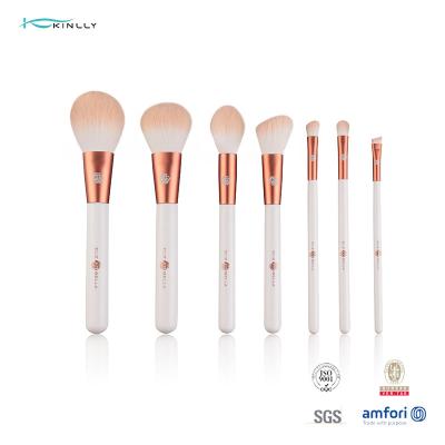 China Travel Synthetic Hair 7PCS Rose Gold Cosmetic Brush Wooden Handle for sale
