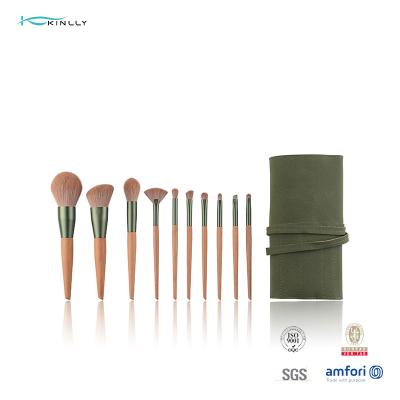 China 10 Pieces Concealer Eye Cosmetic Makeup Brush Set Wooden Handle for sale