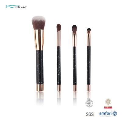 China Plastic Handle 4Pcs Mini Cosmetic Makeup Brush Set Aluminium Ferrule for sale