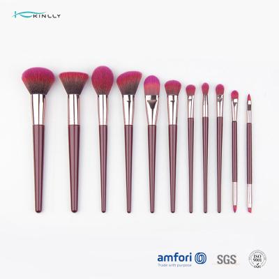 China SGS Complete 11pcs Cosmetic Makeup Brush Set With Wooden Handle for sale