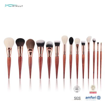 China 29 Pieces Brass Ferrule Cosmetic Makeup Brush Set Wooden Handle for sale