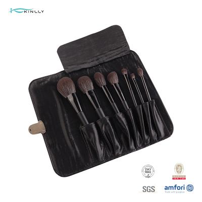 China Synthetic Goat Hair Black Ferrule 7 Piece Makeup Brush Set WIth Cosmetic Bag for sale