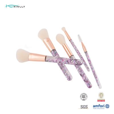 China 5pcs Travel Makeup Brush Set Aluminum Ferrule Crystal Handle Soft Silky Bristles for sale