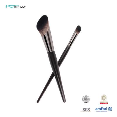 China Wooden Handle Angled Makeup Brushes 2pcs Synthetic Bristle Cruelty Free for sale