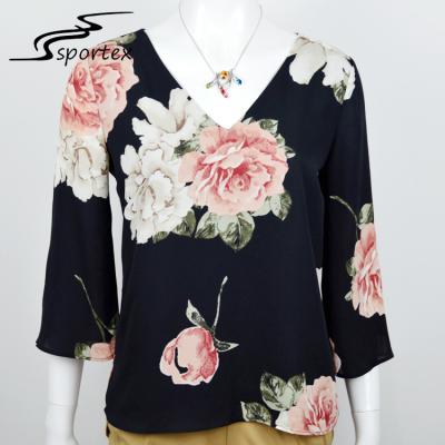 China Sexy V Neck Womens Fashion Blouses , New Fashion Blouse Chiffon Materials for sale