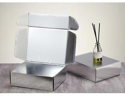 China Silver Color E Flute Corrugated Box With Embossing Logo Mail Shipping Gift Packaging for sale