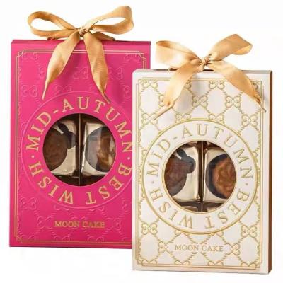 Китай Golden Color Caoted Paper Foldable Gift Boxes WIth yohuhufuWith Ribbon Window For Mooncake Food Packaging продается
