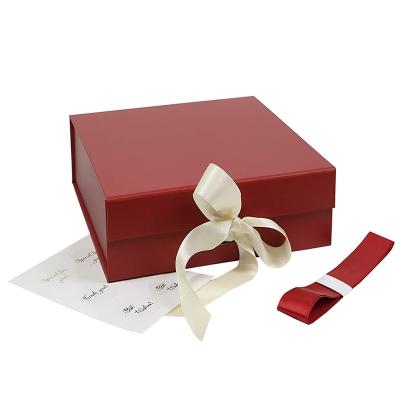 China Luxury Red Foldable Gift Boxes With Ribbon , Flip Top Boxes With Magnetic Closure for sale