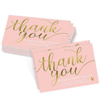 China Rectangle 5'' Pink And Gold Thank You Cards , Thank You Bussiness Cards for sale