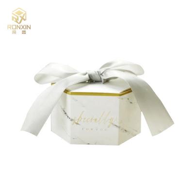 China Recyclable White Hexagon Box Packaging Hot Stamping Logo With Ribbon for sale