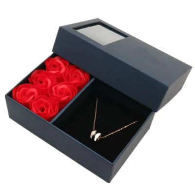 China Luxury Valentine'S Day Paperboard Gift Boxes Dark Blue For Necklace for sale