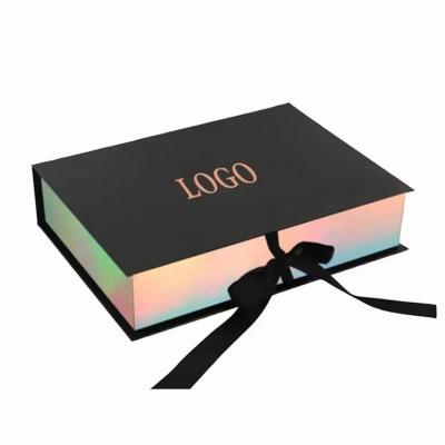 China Fashionable Laser Inside Rigid  Magnetic Closure Gift Box With Ribbon for sale