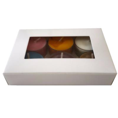 China Clear Window Paperboard Gift Boxes White Tea Light Candle Packaging Matte lamination for sale