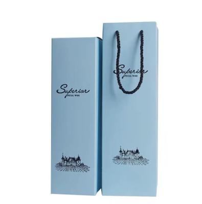 China Blue	Coated Paper Foldable Gift Boxes With Ribbon Wine Gift Packaging for sale
