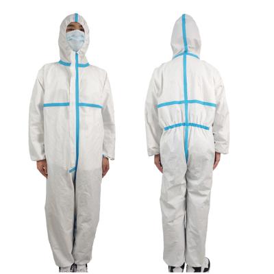 中国 白いジャンプスーツの医学の保護つなぎ服の通気性の使い捨て可能な化学抵抗力があるスーツのフード 販売のため
