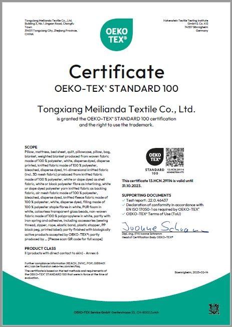 OEKO-TEX® STANDARD 100 - Queen Bedding Factory