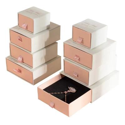 China Pink Jewelry Gift Boxes Drawer Custom Paper Jewelry Boxes With Velvet Insert for sale