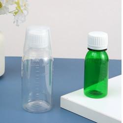 China Clear Pill Bottle PET Vitamin Liquid Boston Plastic Bottle With CRC Cap And Cup for sale