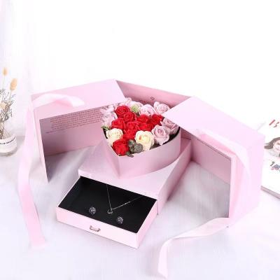 China Pink Drawer Double Open Door Paper Flower Gift Boxes For Small Business 24X24X15cm for sale