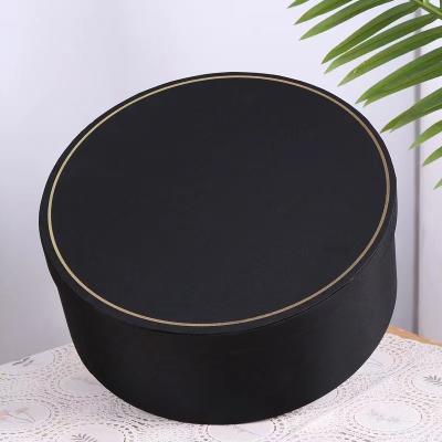 China Luxury Black Silk Round Tube Paper Packaging Rigid Cardboard With Hat 20cm Diameter for sale