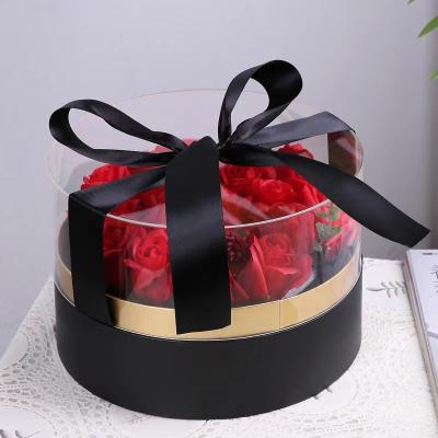 China Cylindrical Bouquet Innovative Biodegradable Packaging Gift Clear PVC With Ribbon for sale
