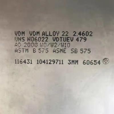 China Placa da liga 22 da placa de Hastelloy C22 do aço de liga de ASTM B575 ASME SB575 UNS N06022 à venda