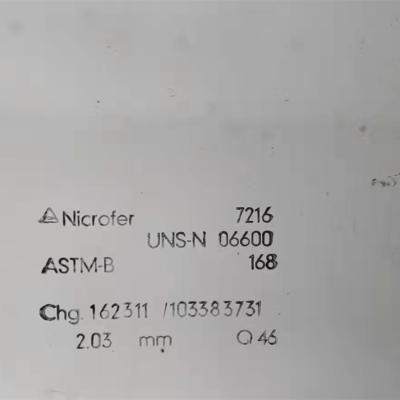 China La aleación ASTM B166 niquela la placa de Inconel 600/la hoja de Hastelloy 600 en venta