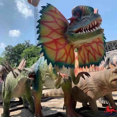 China Theme Park Equipment Realistic Animatronic Dinosaur Model Dilophosaurus Statue for sale