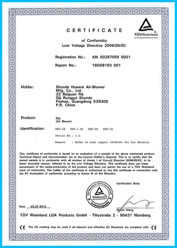 Certificate of Conformity for Blower - Sino Inflatables Co., Ltd. (Guangzhou)