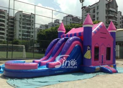China Outdoor double lane slide  inflatable bouncy house with basketball ring N water pool for kids parties for sale