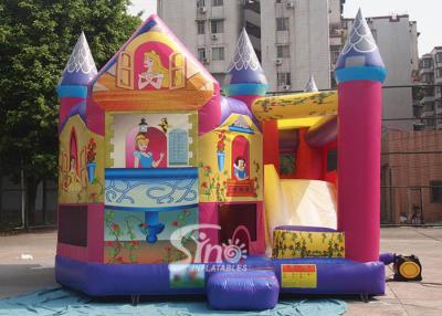 China Commerical grade kids inflatable princess combo castle with slide N basketball inside made of lead free material for sale