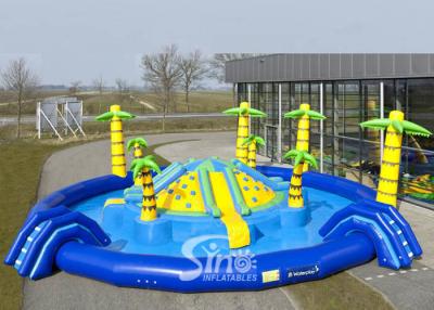 China 15m dia. tropic sea beach giant kids N adults inflatable water park with hill slide in center for sale