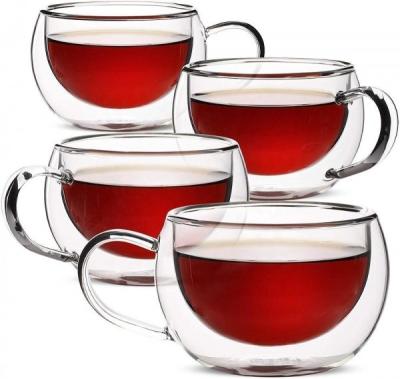 Китай Чашка ясной двойной чашки стены стеклянной многоразовая стеклянная с ручкой для кофе и чая продается