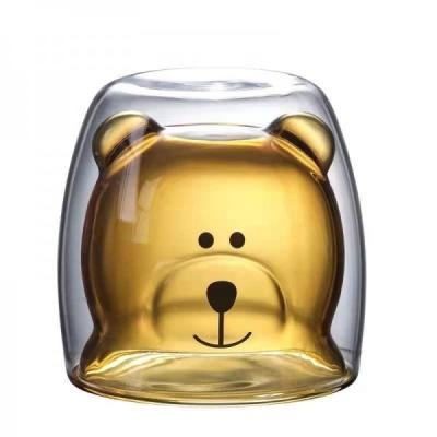 China Home Use Milk Double Wall Glass Cup Cute Bear Glass Mug For Coffee for sale