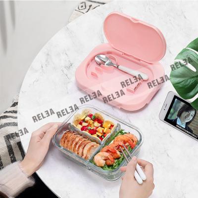 China Borosilicate Glass Bento Box Leakproof Microwavable With Utensil for sale