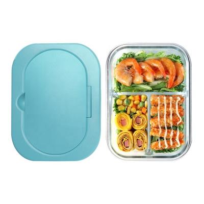 China Heatproof Glass Bento Box 3 Compartment Thickened 1-3L For Kids for sale