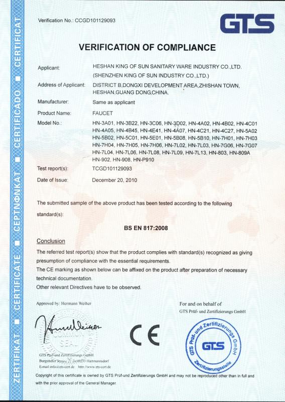 CE Certification - Shenzhen King of Sun Industry Co. Ltd