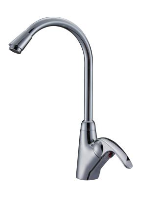 China Polished Single Lever Mixer Taps , Brass Ceramic Kitchen Sink Water Faucet with One Hole for sale