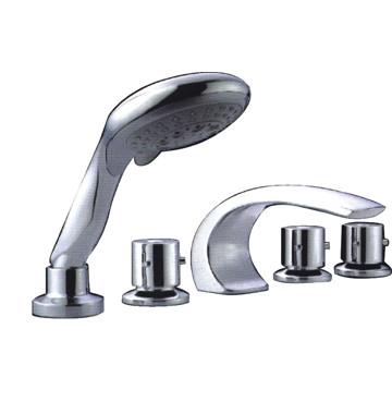 China Water Saving Five hole Brass Deck Mount Tub Faucet / 3 Handle Switch Mixer Tap for Home for sale