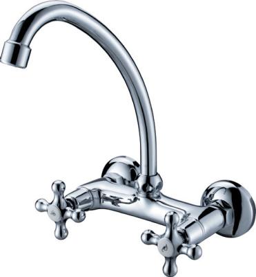 China 2 Holes Wall Mounted Kitchen Sink Water Faucet Polished Chrome Finishing for sale