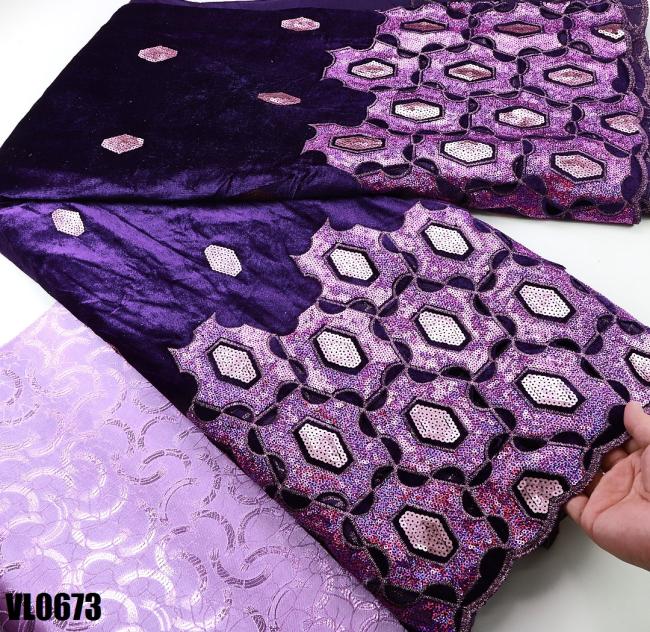 New nigerian lace purple velvet lace with sequins  soft skin friendly African Lace Fabric French sew dress for wedding dress