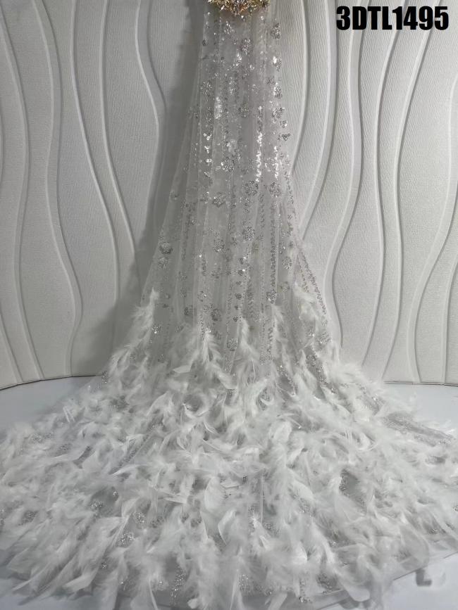 High Quality Austria Wedding Dress Bridal Dress 3D feathers lace Embroidery fabric for Bridal material Luxury French Mesh lace