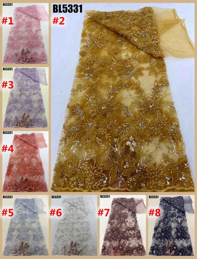 Newest luxurious beads lace with colorful shiny stones fashionable African bridal dressing lace fabric with reasonable price